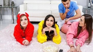 Pushy man fucks his sister and her two friends