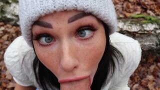 Freckled Teen SUCKS & SWALLOWS in the Woods. Shaiden Rogue