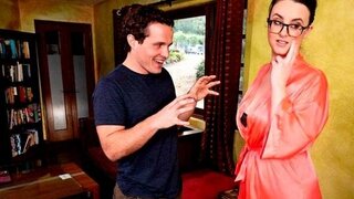 A brown-haired woman with natural breasts does a massage, jerks off a type of dick and gives a fuck