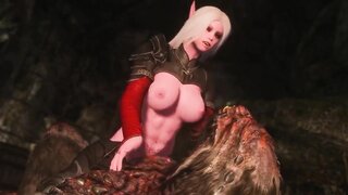Busty elf fucks in the forest with a big monster [xxx cartoons, anime, hentai, uncensored]